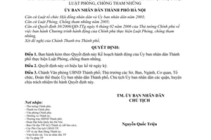 Quyết định 40/2006/QĐ-UBND  Kế hoạch hành động  Ủy ban nhân dân Thành phố thực hiện Luật Phòng, chống tham nhũng