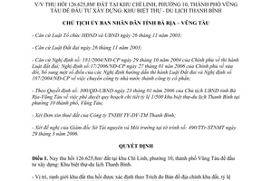 Quyết định 1113/QĐ-UBND năm 2006 thu hồi 126.625,8m2 đất khu Chí Linh Vũng Tàu tỉnh Bà Rịa - Vũng Tàu