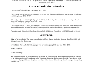 Quyết định 15/2006/QĐ-UBND quy hoạch phát triển dạy nghề Quảng Bình 2006-2010