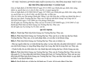 Quyết định 1704/QĐ-BGDĐT thành lập Phân hiệu Kiên Giang Trường Đại học Thủy sản