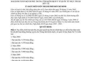 Quyết định 51/2006/QĐ-UBND điều chỉnh dự toán thu chi 2003  2005 cho đơn vị có thu bảo đảm toàn bộ chi phí trung tâm kiểm dịch y tế quốc tế