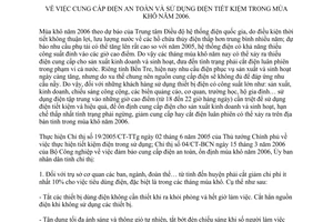 Chỉ thị 04/2006/CT-UBND cung cấp điện an toàn sử dụng điện tiết kiệm mùa khô 2006 Bến Tre