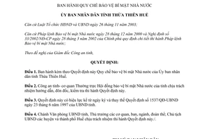 Quyết định 957/2006/QĐ-UBND quy chế bảo vệ bí mật Nhà nước Thừa Thiên Huế