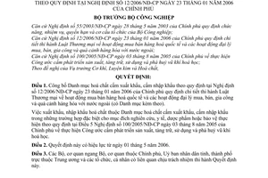 Quyết định 05/2006/QĐ-BCN danh mục hóa chất cấm xuất nhập khẩu theo nghị định 12/2006/NĐ-CP
