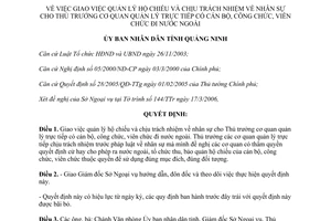 Quyết định 998/QĐ-UBND năm 2006 giao việc quản lý hộ chiếu chịu trách nhiệm