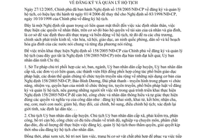 Chỉ thị 11/2006/CT-UBND triển khai 158/2005/NĐ-CP quản lý đăng ký hộ tịch Bình Dương