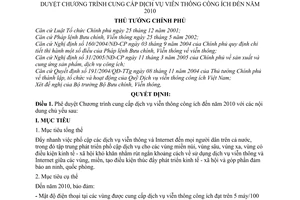 Quyết định 74/2006/QĐ-TTg  Chương trình cung cấp dịch vụ viễn thông công ích đến 2010