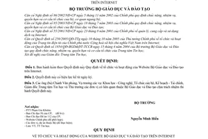 Quyết định 1757/QĐ-BGD&ĐT tổ chức hoạt động Website Bộ GD-ĐT trên Internet