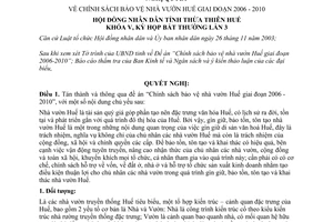 Nghị quyết 3i/2006/NQBT-HĐND chính sách bảo vệ nhà vườn Huế giai đoạn 2006 2010