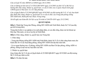 Quyết định 712/2006/QĐ-UBND thành lập trung tâm phòng chống HIV/AIDS Ninh Bình