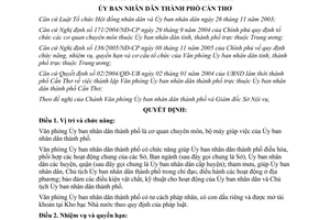 Quyết định 19/2006/QĐ-UBND chức năng nhiệm vụ văn phòng ủy ban Cần Thơ