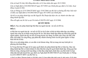 Quyết định 95/2006/QĐ-UBND thành lập Hội Bảo trợ Người tàn tật Trẻ mồ côi Dĩ An Bình Dương