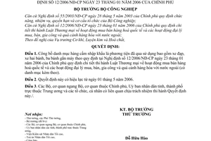 Quyết định  06/2006/QĐ-BCN danh mục hàng cấm nhập khẩu theo Nghị định 12/2006/NĐ-CP