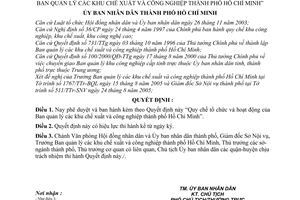 Quyết định 55/2006/QĐ-UBND Quy chế tổ chức hoạt động  Ban quản lý khu chế xuất công nghiệp thành phố Hồ Chí Minh