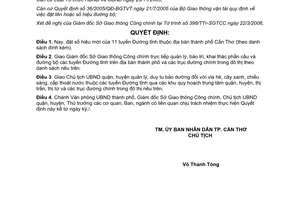 Quyết định 20/2006/QĐ-UBND đặt số hiệu đường tỉnh phân cấp quản lý một số tuyến đường Cần Thơ