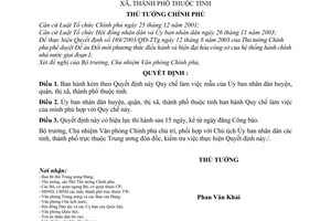 Quyết định 75/2006/QĐ-TTg Quy chế làm việc mẫu  Ủy ban nhân dân huyện, quận, thị xã, thành phố thuộc tỉnh