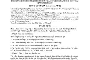 Quyết định 15/2006/QĐ-NHNN quy chế tiêu hủy tiền sửa đổi 326/2004/QĐ-NHNN
