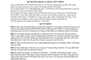 Quyết định 11/2006/QĐ-BBCVT điều chỉnh cước  dịch vụ Inmarsat