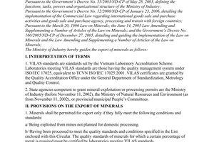 Circular No. 02/2006/TT-BCN, guiding the export of minerals, promulgated by the Ministry of Industry