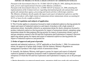 Circular No. 03/2006/TT-BCN, guiding the import and export of industrial explosives and the import of products with a high content of Ammonium Nitrate, promulgated by the Ministry of Industry