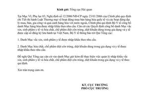 Công văn 647/DP-KDHC thông báo lần 1 danh mục vắc xin, sinh phẩm y tế và hóa chất, chế phẩm diệt khuẩn gia dụng và y tế nhập khẩu theo nhu cầu.