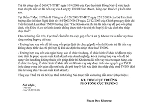 Công văn 1640/TCT-PCCS hạch toán chi phí lãi tiền vay công ty TNHH Fine Decor