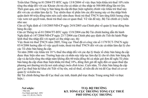 Công văn 6209/BTC-TCT khấu trừ thuế 10% cá nhân làm đại lý.