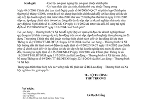 Công văn 1696/LĐTBXH-LĐVL tiếp tục thực hiện giải quyết lao động dôi dư theo NĐ 41/2002/NĐ-CP