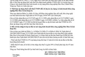 Công văn 1792/TCT-PCCS thời hạn áp dụng thuế suất thuế thu nhập doanh nghiệp Công ty liên doanh khai thác kinh doanh xây dựng KCN Đức Hòa I Hạnh phúc