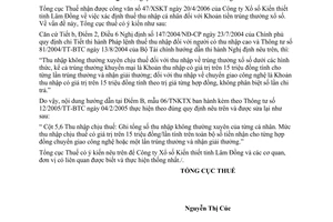 Công văn 1856/TCT-TNCN Thu nhập chịu thuế khoản trúng thưởng xổ số