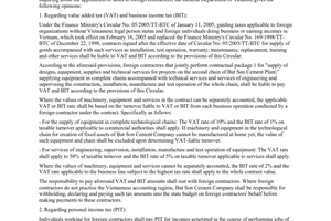 Official Dispatch No. 1648/TCT-DTNN, On taxes applicable to foreign contractors