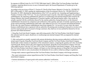 Official Dispatch No. 1707/TCT-PCCS, On guidance on invoices in entrusted export