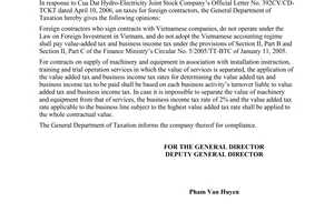 Official Dispatch No. 1744/TCT-DTNN, on Taxes for foreign contractors