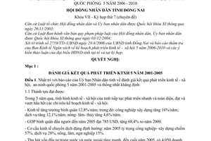 Nghị quyết 62/2006/NQ-HĐND7 mục tiêu, nhiệm vụ và giải pháp phát triển kinh tế - xã hội; an ninh quốc phòng  5 năm 2006 - 2010