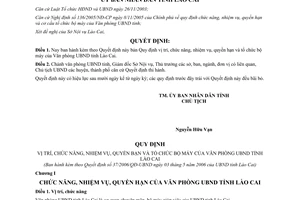 Quyết định 37/2006/QĐ-UBND vị trí chức năng văn phòng ủy ban tỉnh Lào Cai