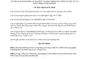 Quyết định 110/2006/QĐ-UBND Điều lệ hoạt động Công ty Đầu tư Phát triển Công nghiệp Bình Dương