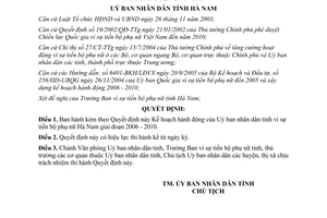 Quyết định 06/2006/QĐ-UBND Kế hoạch hành động vì sự tiến bộ phụ nữ Hà Nam 2006 2010