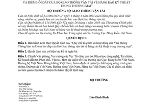 Quyết định 994/QĐ-BGTVT Quy chế tổ chức  hoạt động Văn phòng Thông báo và Điểm hỏi đáp Bộ Giao thông vận tải hàng rào kĩ thuật Thương mại