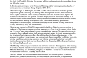 Resolution No. 06/2006/NQ-CP ,on The Government's April 2006 regular meeting