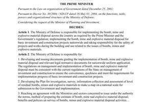 Decision No. 96/2006/QD-TTg on management and implementation of bomb mine explosive material disposal