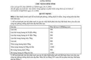 Quyết định 620/2006/QĐ-UBND chính sách hỗ trợ kinh phí phòng,chống dịch lở mồm, long móng