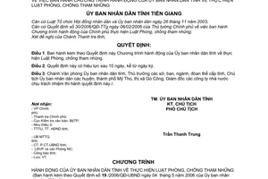 Quyết định 19/2006/QĐ-UBND-TG Chương trình hành động  UBND tỉnh  thực hiện Luật Phòng, chống tham nhũng