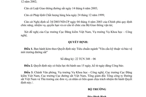 Quyết định 22/2006/QĐ-BGTVT Tiêu chuẩn ngành 22 TCN 348 – 06 Yêu cầu kỹ thuật  bảo vệ môi trường phương tiện giao thông đường sắt