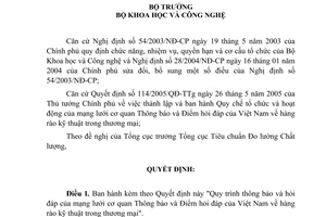 Quyết định 09/2006/QĐ-BKHCN quy trình thông báo hỏi đáp mạng lưới cơ quan hàng rào kỹ thuật thương mại Việt Nam