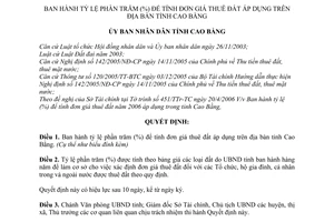 Quyết định 817/2006/QĐ-UBND tỷ lệ phần trăm (%) để tính đơn giá thuê đất