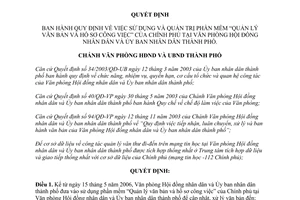 Quyết định 23/QĐ-VP 2006 quản trị chương trình Quản lý văn bản Hồ sơ công việc HCM