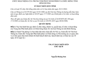 Quyết định 115/2006/QĐ-UBND nhiệm vụ quyền hạn tổ chức hoạt động Trung tâm Phát hành phim Bình Dương