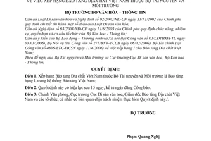 Quyết định 50/2006/QĐ-BVHTT  xếp hạng Bảo tàng Địa chất Việt Nam thuộc Bộ Tài nguyên và Môi trường