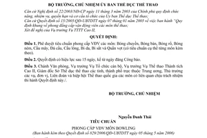 Quyết định 829/2006/QĐ-UBTDTT phê duyệt tiêu chuẩn phong cấp VĐV các môn thể thao