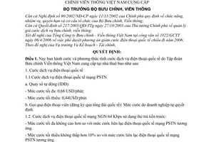 Quyết định 15/2006/QĐ-BBCVT cước dịch vụ điện thoại quốc tế Tập đoàn Bưu chính Viễn thông Việt Nam cung cấp